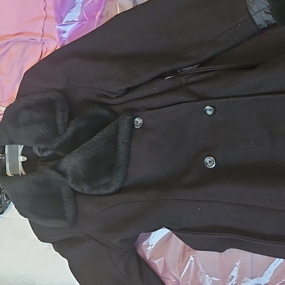 Women's Black Fur Collar Coat